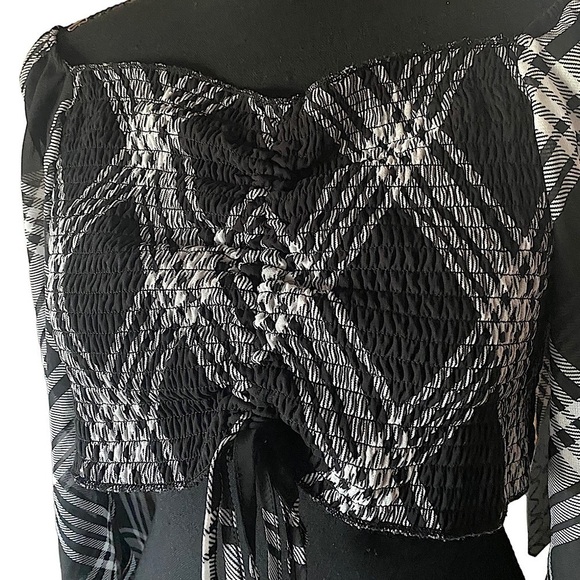 Almost Famous Dark Goth Plaid Off Shoulder Halter Top Women’s Size XL NWT - Picture 8 of 9